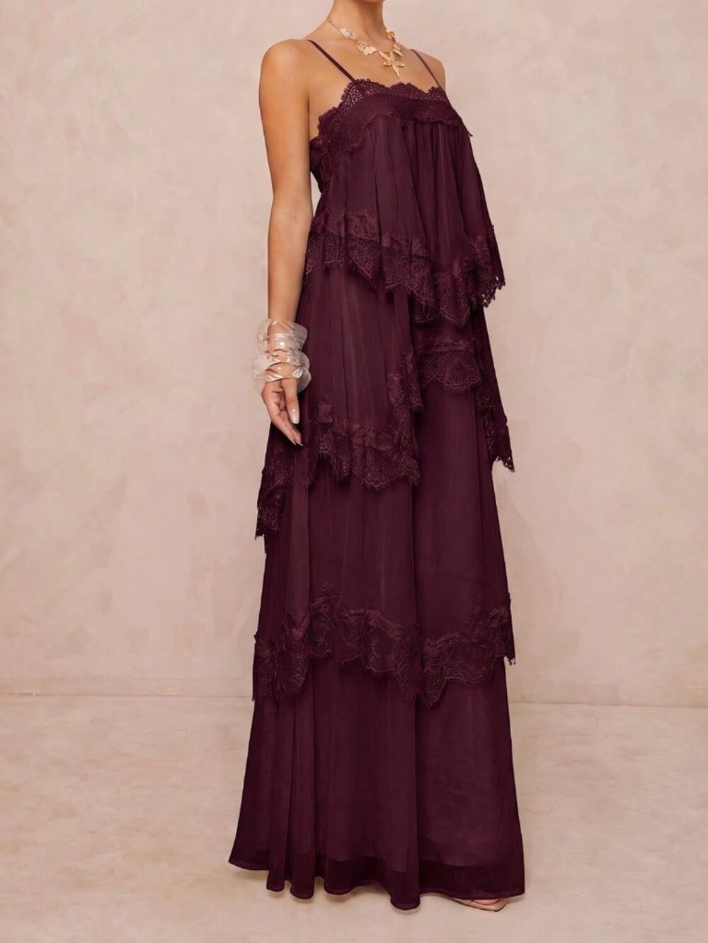 Purple Party Women's Lace Patchwork Casual Spaghetti Strap Dress - Picture 9 of 9